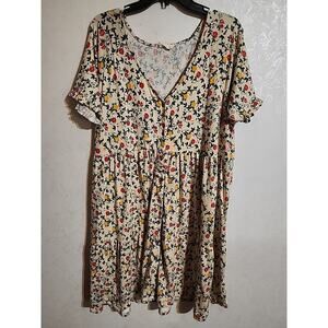 Ninexes Womens Dress 3x Cream Floral Short Sleeved Button Front Tiered